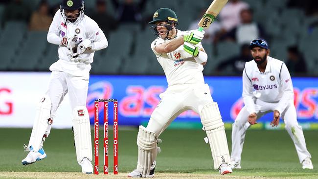 Tim Paine was strong with the bat on day two to keep Australia in the contest at Adelaide Oval. Picture: Getty Images