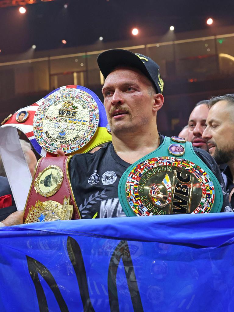 Usyk has all the belts. Photo by Fayez NURELDINE / AFP