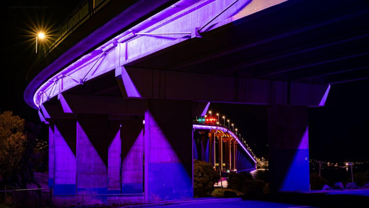 Tasmanian landmarks turn purple to raise awareness for inflammatory bowel disease on IBD day. Picture: Supplied