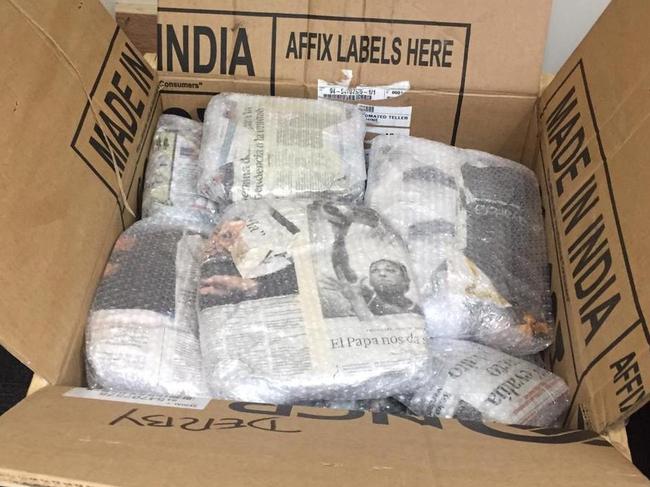 On Monday 3 December 2018, a consignment containing wooden ornaments encasing cocaine arrived in Sydney from Peru. Picture: NSW Police