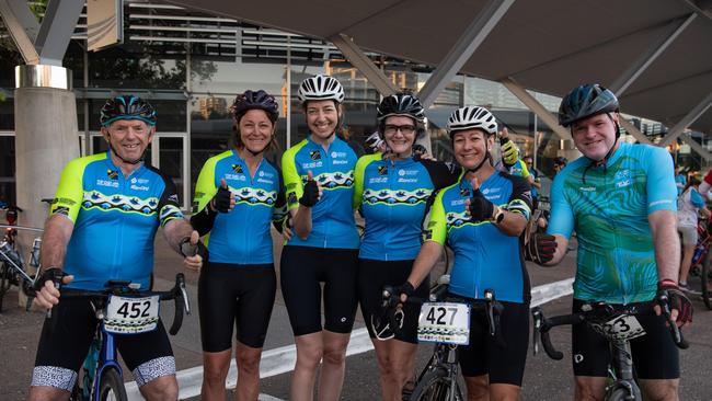 Neil Sunners, Jacqui Duboulay, Anna Richards, Alex Kersemakers, Denise Dunn and Richards Purnell at the Top End Gran Fondo 2024. Picture: Pema Tamang Pakhrin