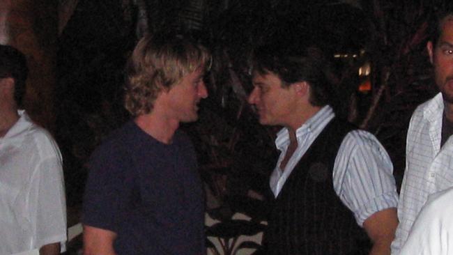 Actor Owen Wilson (left) chats to David Lee Roth at the exclusive bash. Picture: BACKGRID