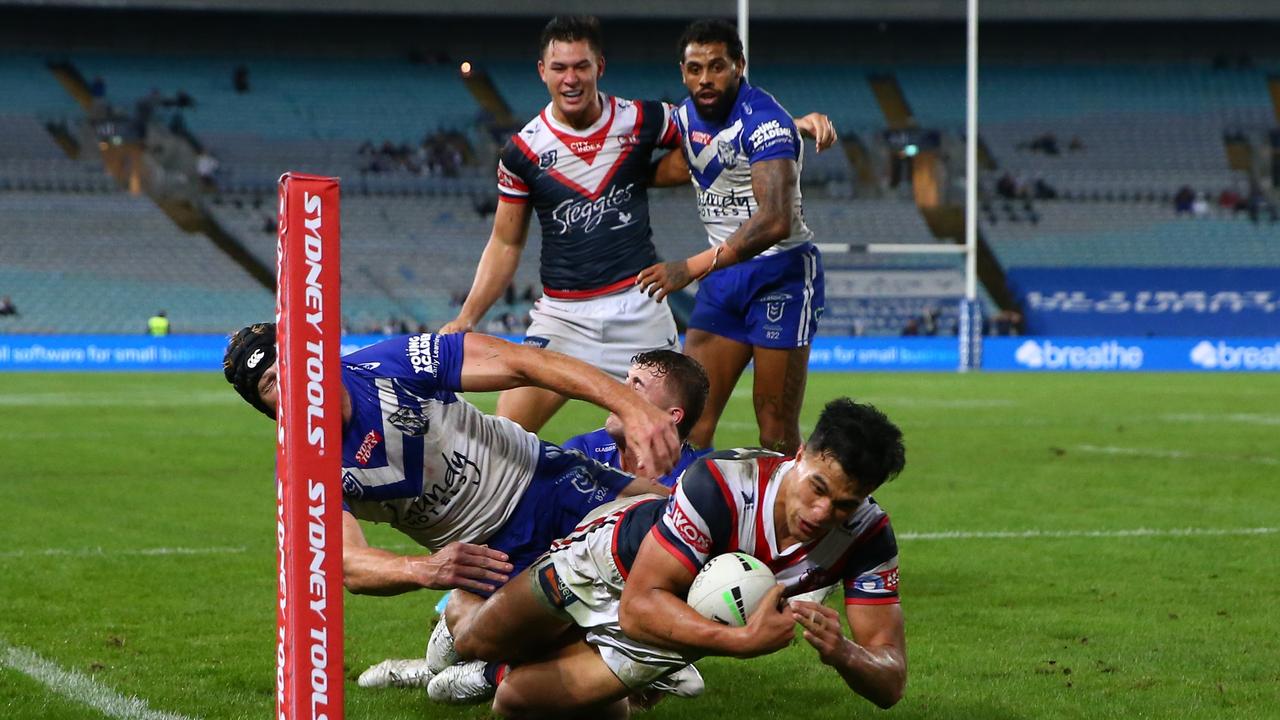 Joseph Suaalii’s try was one of the few shining Roosters moments.