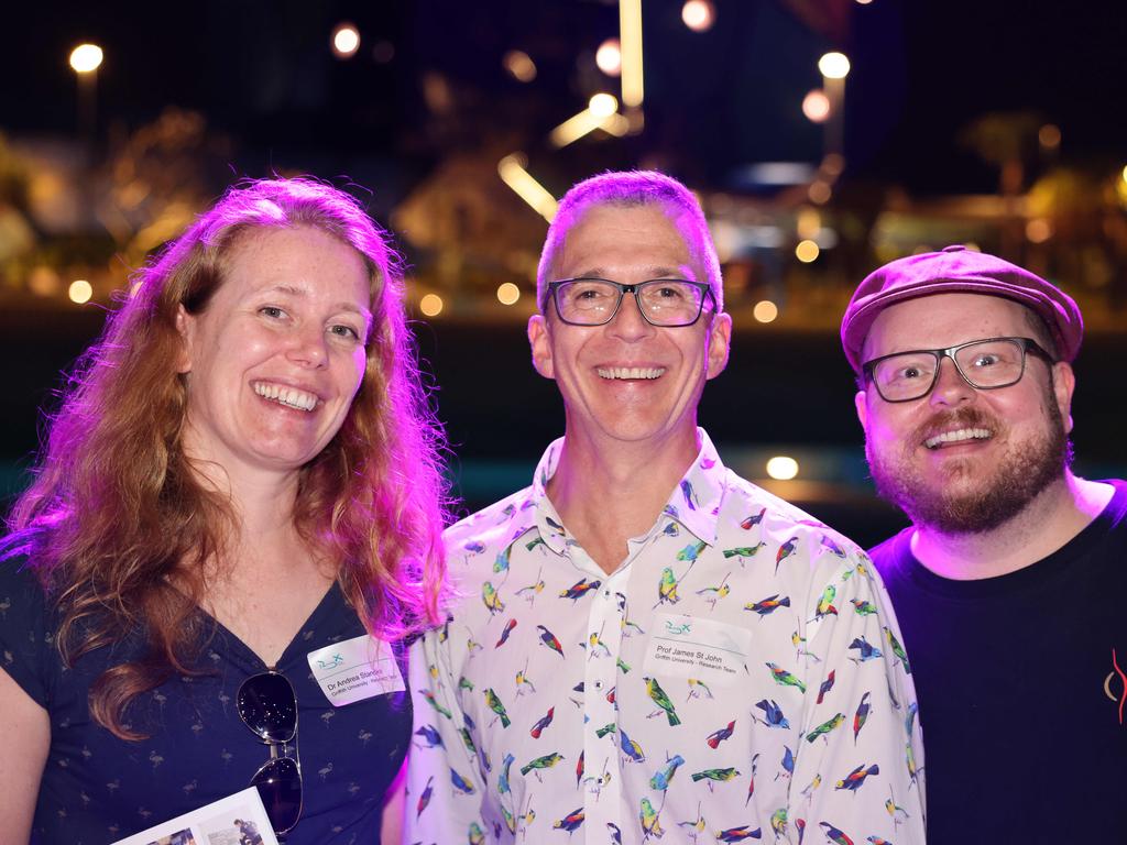 Andrea Standke, James St John and Andrew Rayfield at the Perry Cross Spinal Research Foundation celebration at HOTA. Picture, Portia Large.