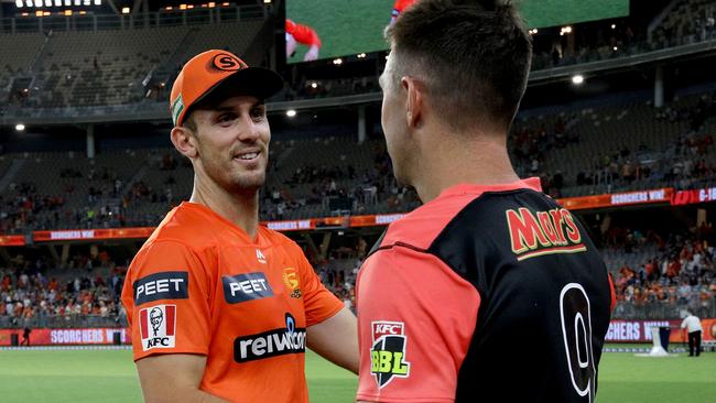 Mitchell Marsh and Shaun Marsh embrace after the match. Picture: AAP Images