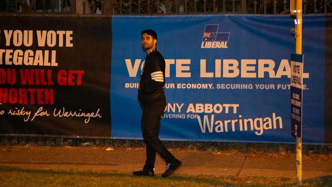 Security guards protected a polling booth at Forestville Public School. Picture: Damian Hofman