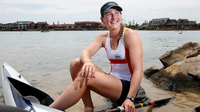 SA-born canoe sprinter Catherine McArthur at West Lakes in 2015. Picture: Calum Robertson