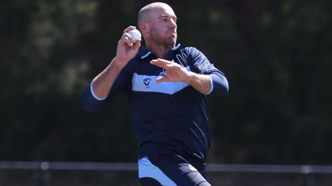 VSDCA: Kew v St Bernard's played at Victoria Park, Kew. Kew bowler John Hastings in action.Picture: Stuart Milligan