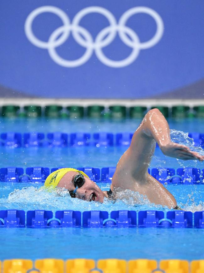 Australia’s Ariarne Titmus on her way to silver in the women’s 800m freestyle. Picture: AFP