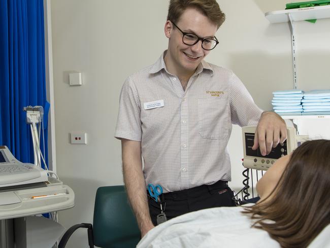 Nurse Ethan Watter would like to see a change to the gender composition at entry level in his industry. Picture: David Smyth/Supplied