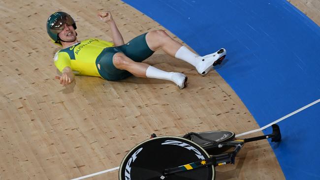 Australia's Alex Porter after crashing. Picture: AFP