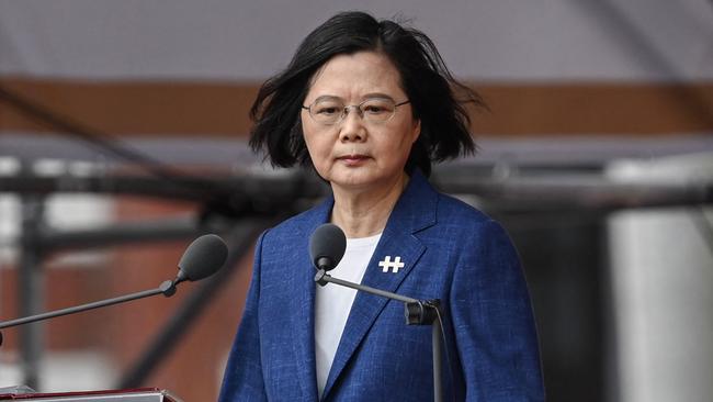 Taiwan's President Tsai Ing-wen speaks during national day celebrations in front of the Presidential Palace in Taipei on October 10, 2021. Picture: Sam Yeh / AFP.