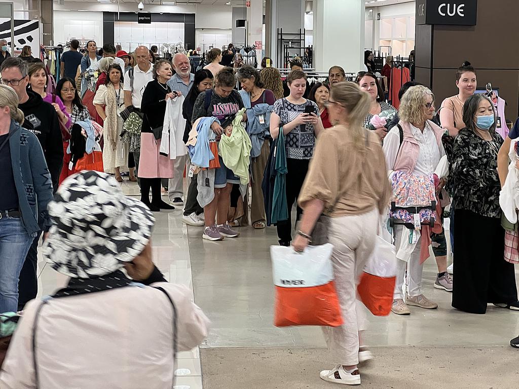 Shoppers flock to Myer’s Brisbane CBD store on its last day of trading. Picture: Lyndon Mechielsen