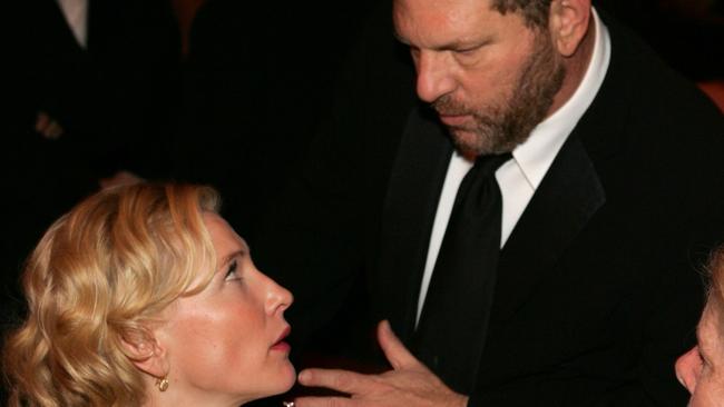 HOLLYWOOD - FEBRUARY 27:  Actress Cate Blanchett and Miramax's Harvey Weinstein attend the Governors Ball after the 77th Annual Academy Awards at The Highlands on February 27, 2005 in Hollywood, California.  (Photo by Vince Bucci/Getty Images)