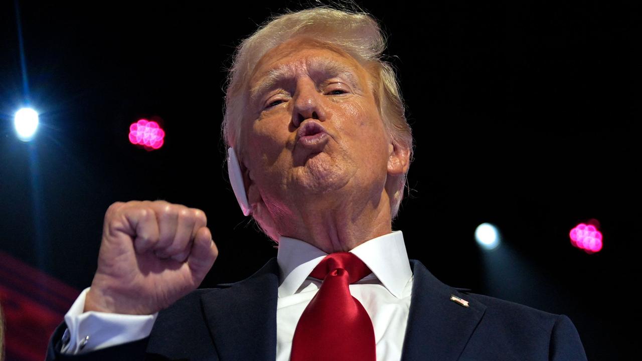 Mr Trump gestures to a camera after accepting the Republican nomination last week. Picture: Nick Oxford/AFP