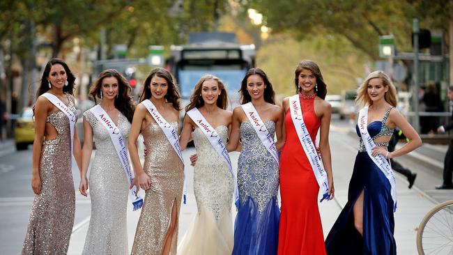 The finalists Alysha Mazzon 21, Alex Hecker 23, Nicola Williams 21, Letitia Sindt 18, Kiani Trisna 21, Anna McEvoy 22, and Jessica Parish 23. Picture: Alex Coppel.