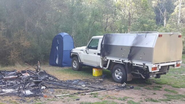 The scorched campsite of Russell Hill and Carol Clay. Picture: ABC