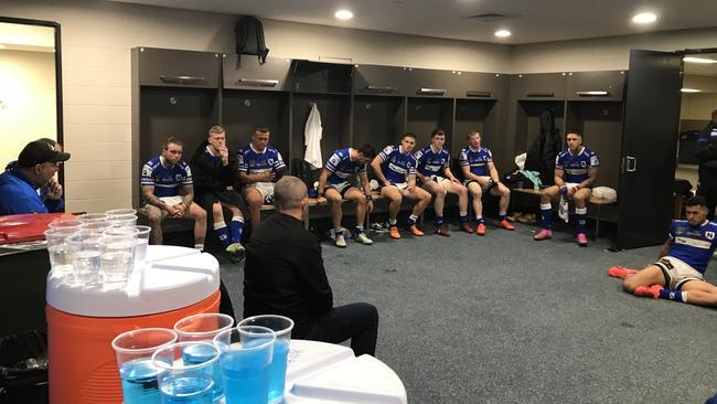 Words of wisdom: Head coach Greg Matterson speaks to his team in the sheds at Henson Park. Picture: Supplied