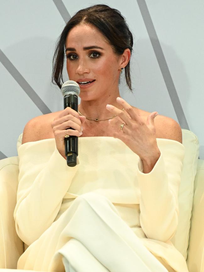 Meghan, Duchess of Sussex speaks onstage at The Archewell Foundation Parents’ Summit: Mental Wellness in the Digital Age on October 10, 2023 in New York City. Picture: Bryan Bedder/Getty Images for Project Healthy Minds