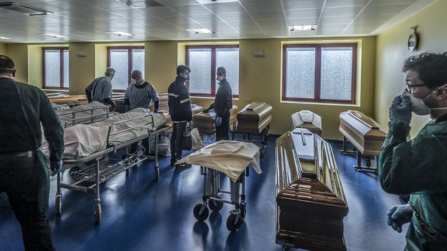 The mortuary of the Ponte San Pietro Hospital in Bergamo province where the highest number of infections was recorded in Italy Picture: ZUMA Press