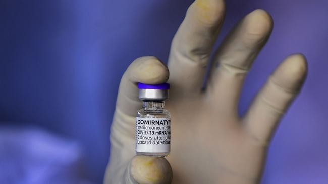 A vial of the Pfizer-BioNTech Covid-19 vaccine. Picture: AFP