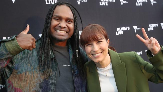 Premier  Jacinta Allan makes an announcement regarding Always Live. Baker Boy and Missy Higgins were at the launch. Wednesday, August 14. 2024. Picture: David Crosling