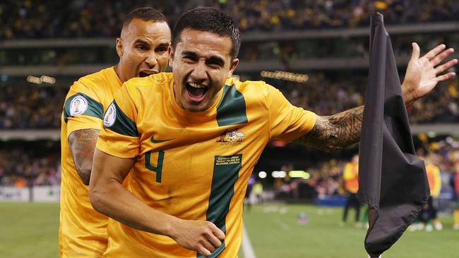 This has been a familiar scene throughout Tim Cahill’s international and domestic career. Picture: Getty Images