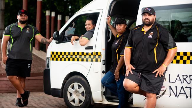 Larrakia Nation patrol staff Beau Craig Moffat, Leimoko Mangwai, Yasmin Good and Willy May at Mindil Beach. Photo: Che Chorley