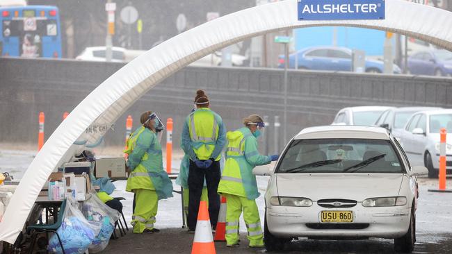 Nurses at St Vincent’s Hospital’s Bondi Beach Covid testing site in Sydney, NSW. Picture: NCA NewsWire / Dylan Coker