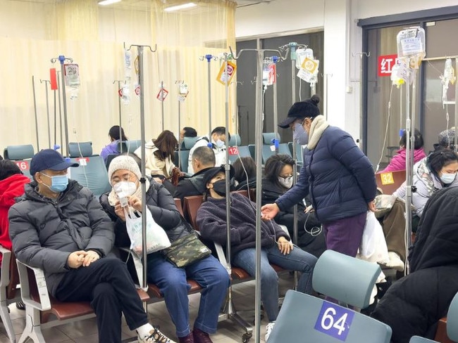 Patients receive infusion therapy at a hospital in Shanghai on December 27 amid a spike in respiratory illnesses. Picture: VCG/VCG via Getty Images