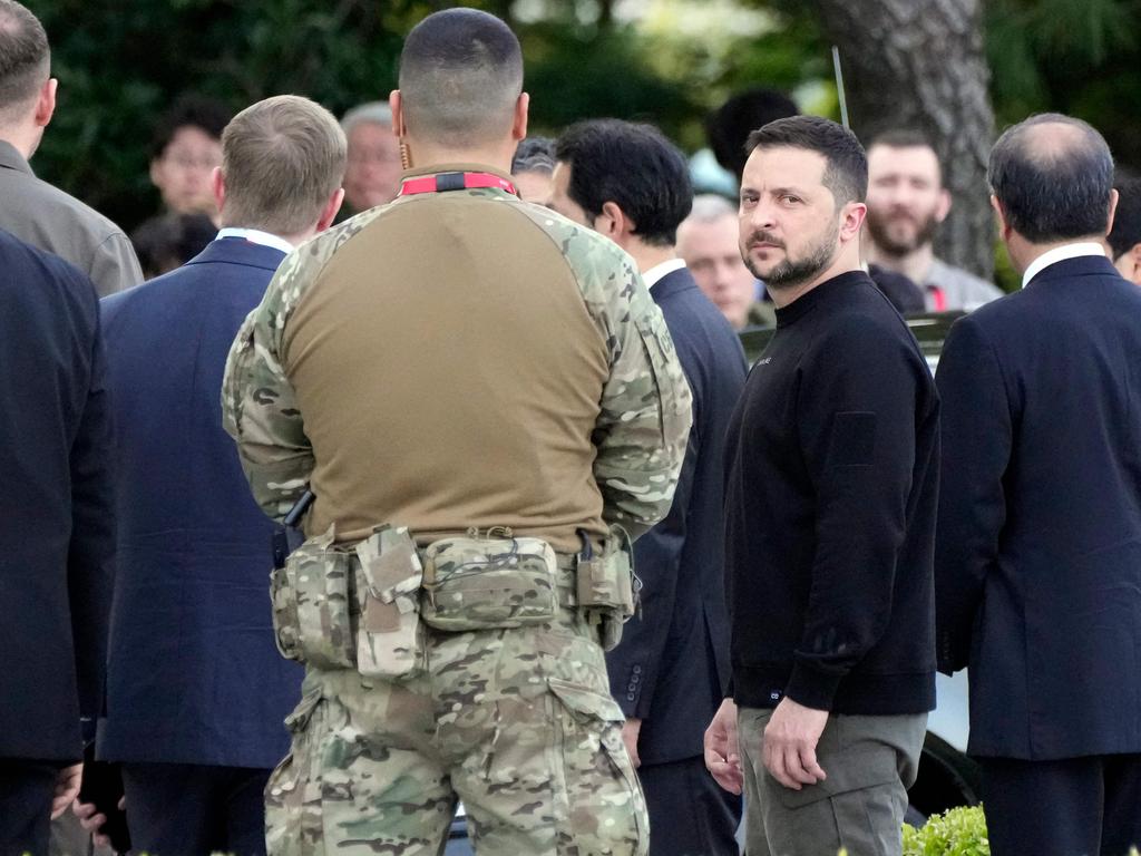 Ukraine's President Volodymyr Zelenskyy after laying flowers at the Cenotaph for the Victims of the Atomic Bomb at the Hiroshima Peace Memorial Park, following the G7 Leaders' Summit in Hiroshima. Picture: AFP