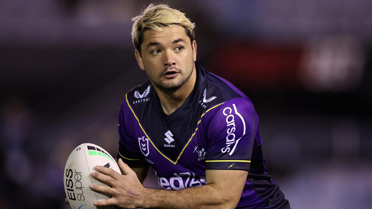 SYDNEY, AUSTRALIA - JULY 07: Brandon Smith of the Storm warms up during the round 17 NRL match between the Cronulla Sharks and the Melbourne Storm at PointsBet Stadium, on July 07, 2022, in Sydney, Australia. (Photo by Cameron Spencer/Getty Images)