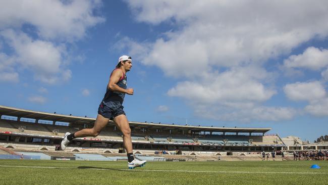 Shane McAdam trains with the Crows at Football Park in December.