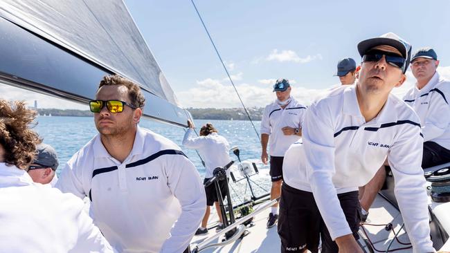 Matt Allen and his team on a midweek sail on Sydney Harbour in the lead-up to the race to Hobart.