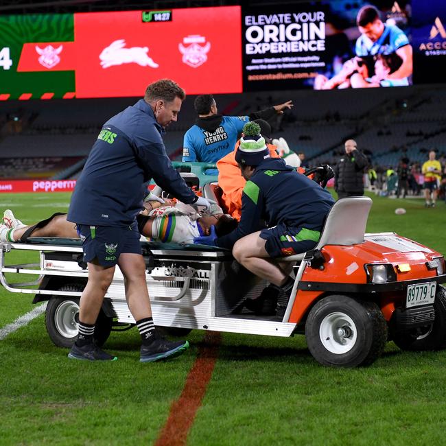 Corey Harawira-Naera is taken from the field. Picture: NRL Photos