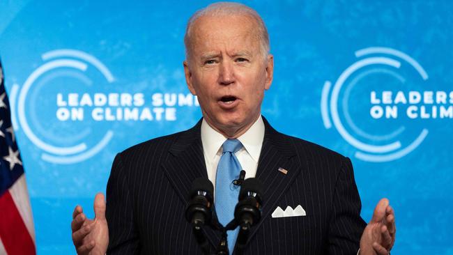 President Joe Biden in the virtual Leaders Summit on Climate Session 5 speaking from the White House in April last year. Picture: Jim Watson / AFP