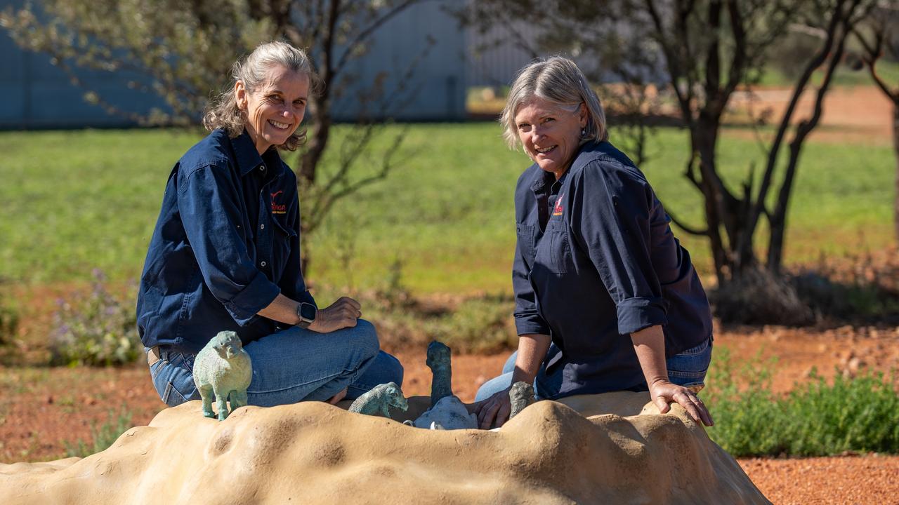 Robyn Mackenzie and Jo Pegler in a replica small scale sauropod nest. Photo: Steve Young.