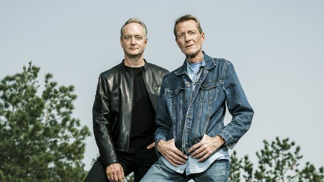 Lee Child, right, real name Jim Grant, with his brother Andrew Grant, who writes under the pen name Andrew Child, near their homes in Wyoming. Picture: Matt Nager