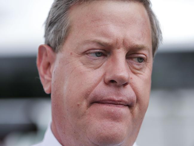 Queensland LNP leader Tim Nicholls reacts during a visit to the town of Landsborough, as part of the 2017 Queensland election campaign, on the Sunshine Coast, Wednesday, November 1, 2017. (AAP Image/Glenn Hunt) NO ARCHIVING