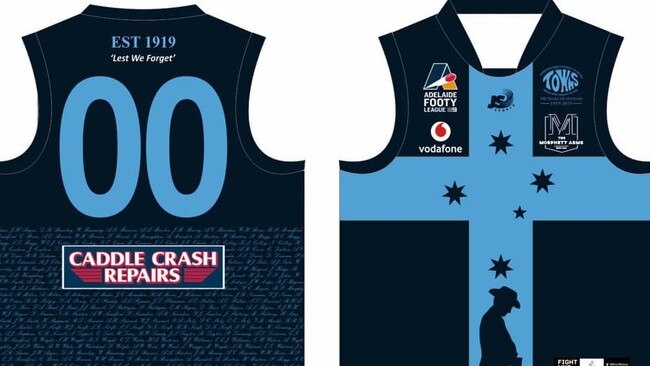 The design of Edwardstown's ANZAC Day guernsey to be worn in its match against Mitcham.