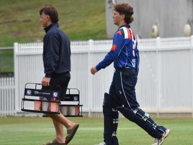 Riley Weir walks out for Easts at a drinks break. Picture: Sean Teuma