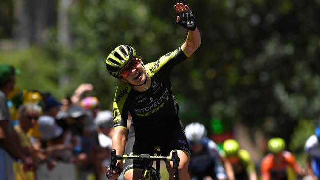 Grace Brown of Australia and Team Mitchelton-Scott celebrates winning Stage 3 of  Santos Women's Tour Down Under in Stirling. Picture: Tim de Waele/Getty Images