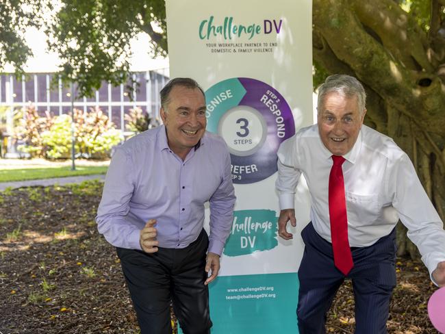 Challenge DV Acting CEO Keith Tracey-Patte (left) and Mackay Mayor Greg Williamson celebrate the launch of the national Darkness to Daylight 2023 campaign in Mackay.