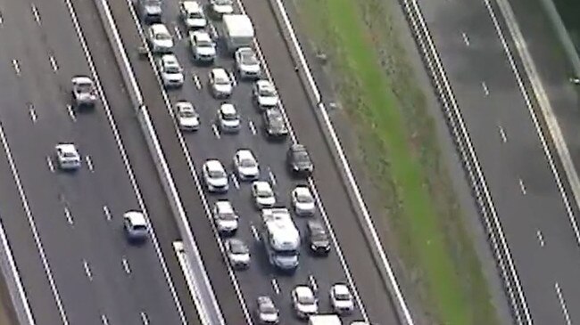 Major delays on the Pacific Mwy south bound after the crash. Picture: 9 News