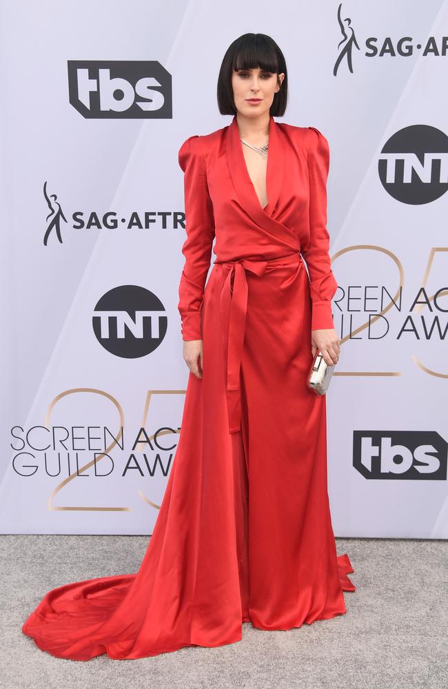 A big statement in red from Rumer Willis. Picture: Frazer Harrison/Getty Images