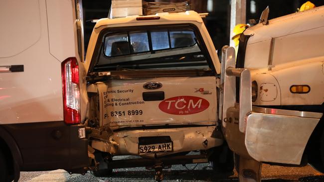 A truck ploughed into six cars after its brakes failed. Picture: Dean Martin