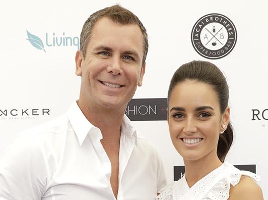 Wayne Carey and Jessica Paulke  arrive at the Fashion Aid Twilight Beach Polo on February 16, 2018 in Melbourne, Australia.Picture: Supplied/Sam Tabone/HRPR