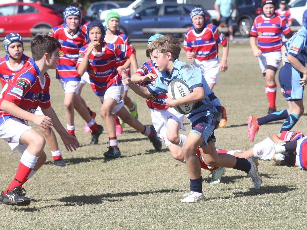 GCDRU juniors. Helensvale Hogs vs. Bond Pirates U 12's. 14 July 2024 Miami Picture by Richard Gosling