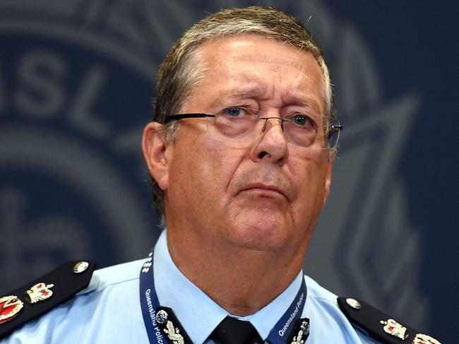 Queensland Police Commissioner Ian Stewart speaks to the media during a press conference at police headquarters in Brisbane, Wednesday, January 16, 2019. Commissioner Stewart took questions from the press in regards to the lifting of a supervision order dictating living arrangements and curfews for serial sex offender Robert John Fardon, by a Queensland court. (AAP Image/Dan Peled) NO ARCHIVING