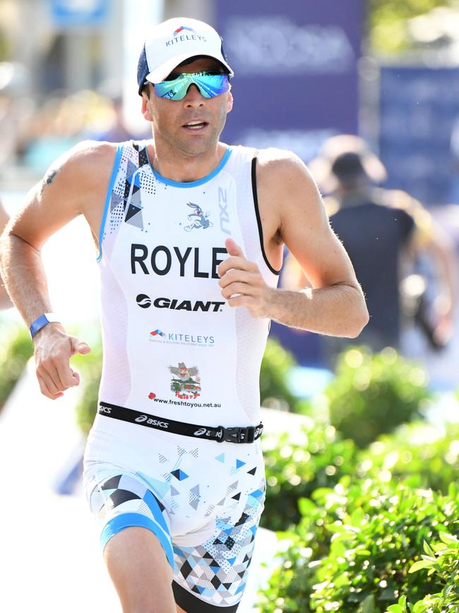 Aaron Royle on his way to winning the Noosa Triathlon.